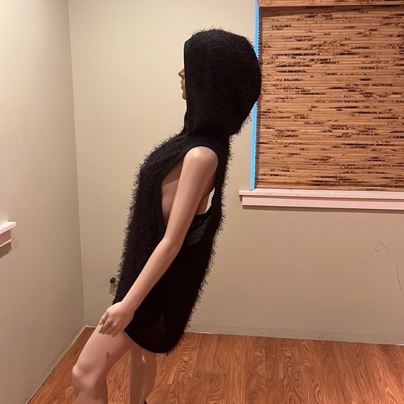 Denis Gagnon Black Sheer Eyelash High-low Hooded Sleeveless Sweater Size S - Picture 5 of 9